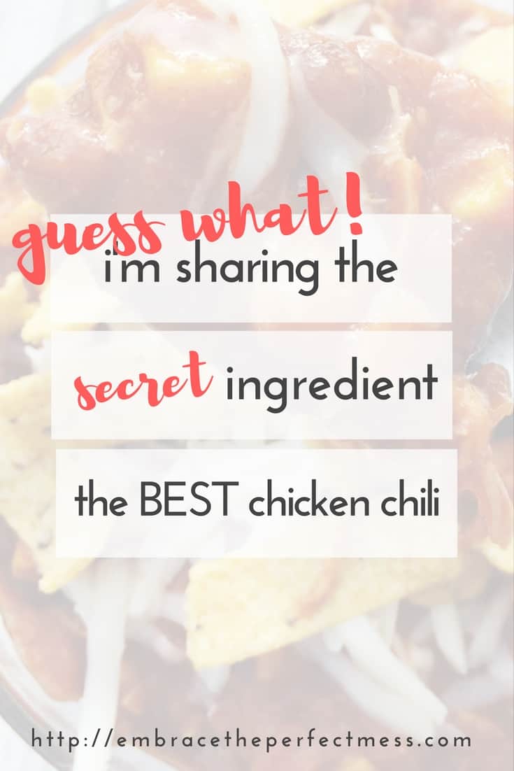 This is the BEST chili ever! So good, and I love that it's made with chicken instead of beef!